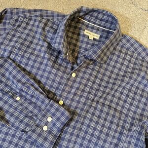 Peter Millar Shirt Mens XL Blue Plaid Peterson Performance Poplin Crown Crafted